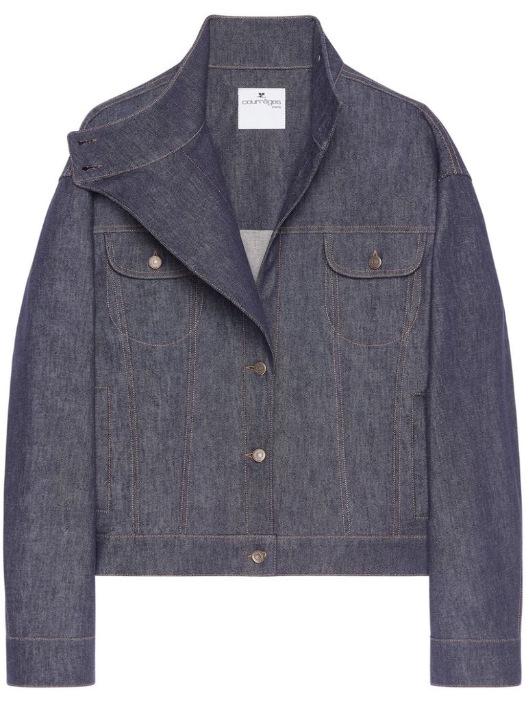 Shop Courrèges Denim Jacket With Pockets In Grey