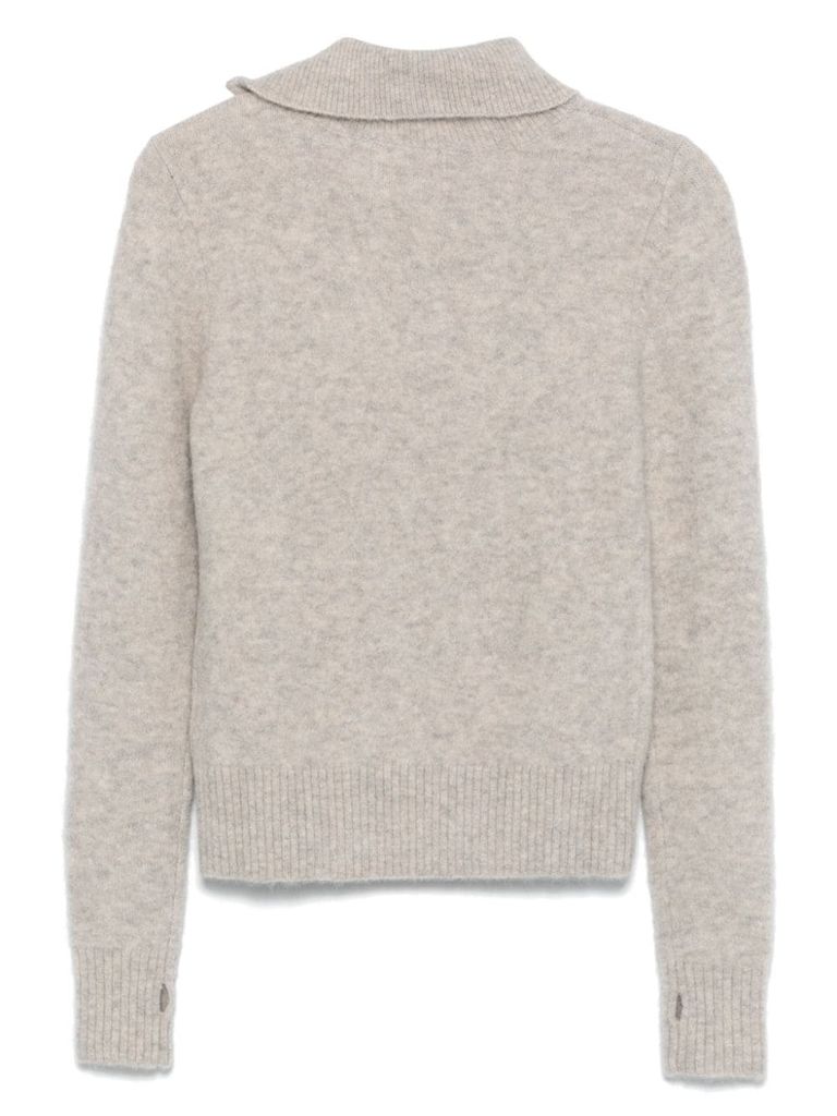 Shop Marant Etoile Odelle High-neck Wool Sweater With Zip In Beige