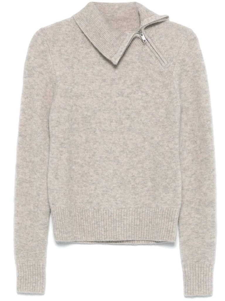 Shop Marant Etoile Odelle High-neck Wool Sweater With Zip In Beige