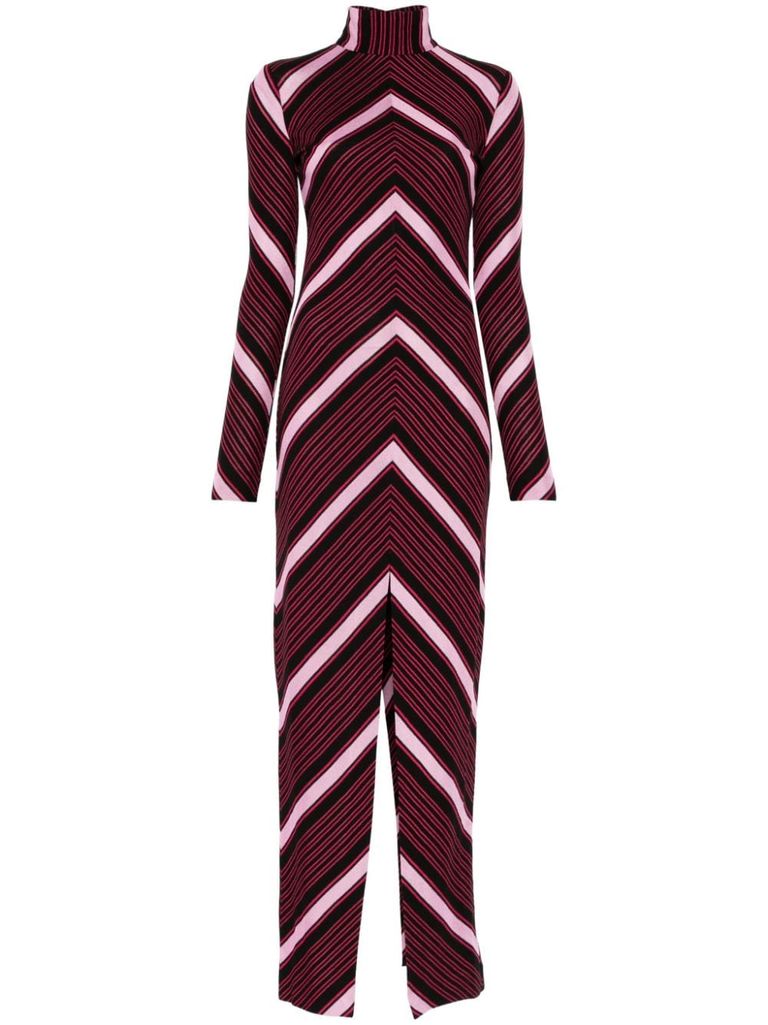 Missoni Cotton-blend Maxi Dress With Chevron Pattern In Burgundy