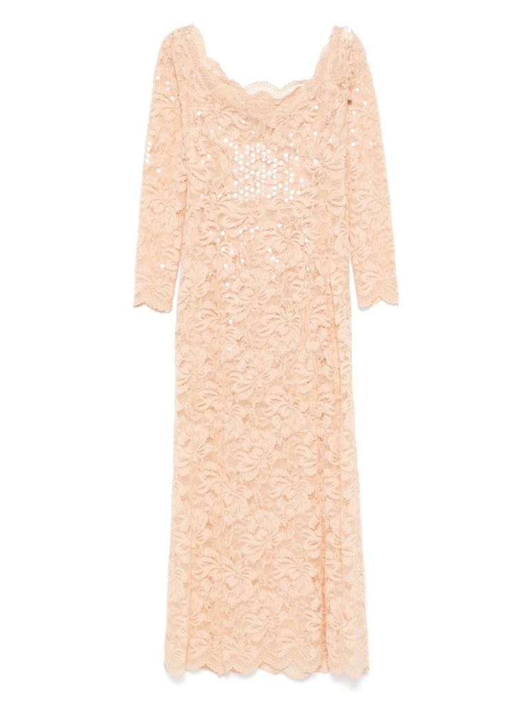 Shop Rabanne Maxi Dress With Sequins In Beige