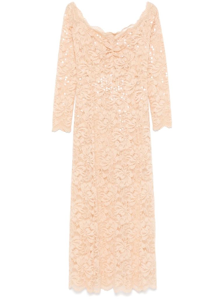 Rabanne Maxi Dress With Sequins In Beige