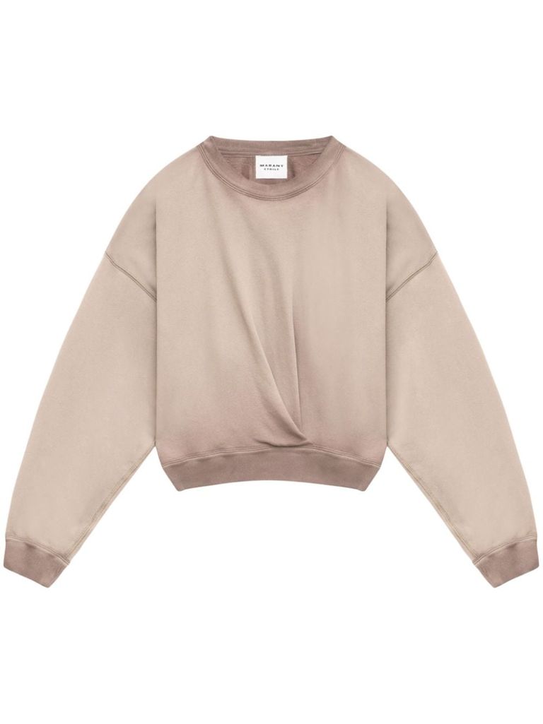 Shop Marant Etoile Cropped Cotton Sweatshirt With Ruching In Beige