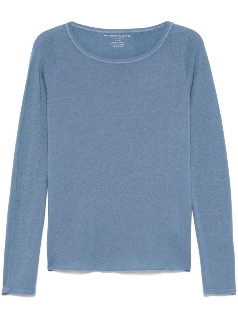 Majestic Light Blue Crewneck Cashmere Sweater In Black