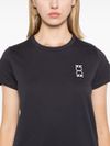 pinko - Blue cotton T-shirt with embroidered logo - 5