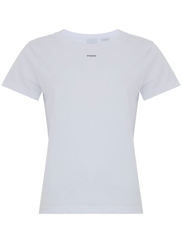 PINKO - T-shirt Basico in cotone bianco con ricamo logo