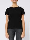 pinko - T-shirt bussolotto in cotone nero con ricamo logo - 1