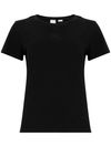 pinko - T-shirt bussolotto in cotone nero con ricamo logo