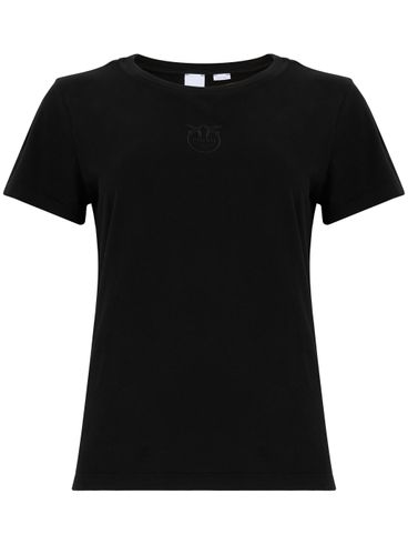 PINKO - T-shirt bussolotto in cotone nero con ricamo logo