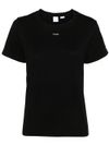 pinko - Black cotton Basico T-shirt with embroidered logo - 5