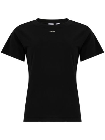 PINKO - Black cotton Basico T-shirt with embroidered logo