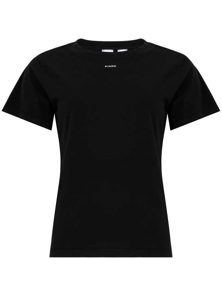 Shop Pinko Black Cotton Basico T-shirt With Embroidered Logo