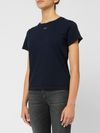 pinko - T-shirt Basico in cotone blu con ricamo logo - 2