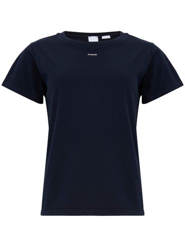 PINKO - Blue cotton Basico T-shirt with embroidered logo