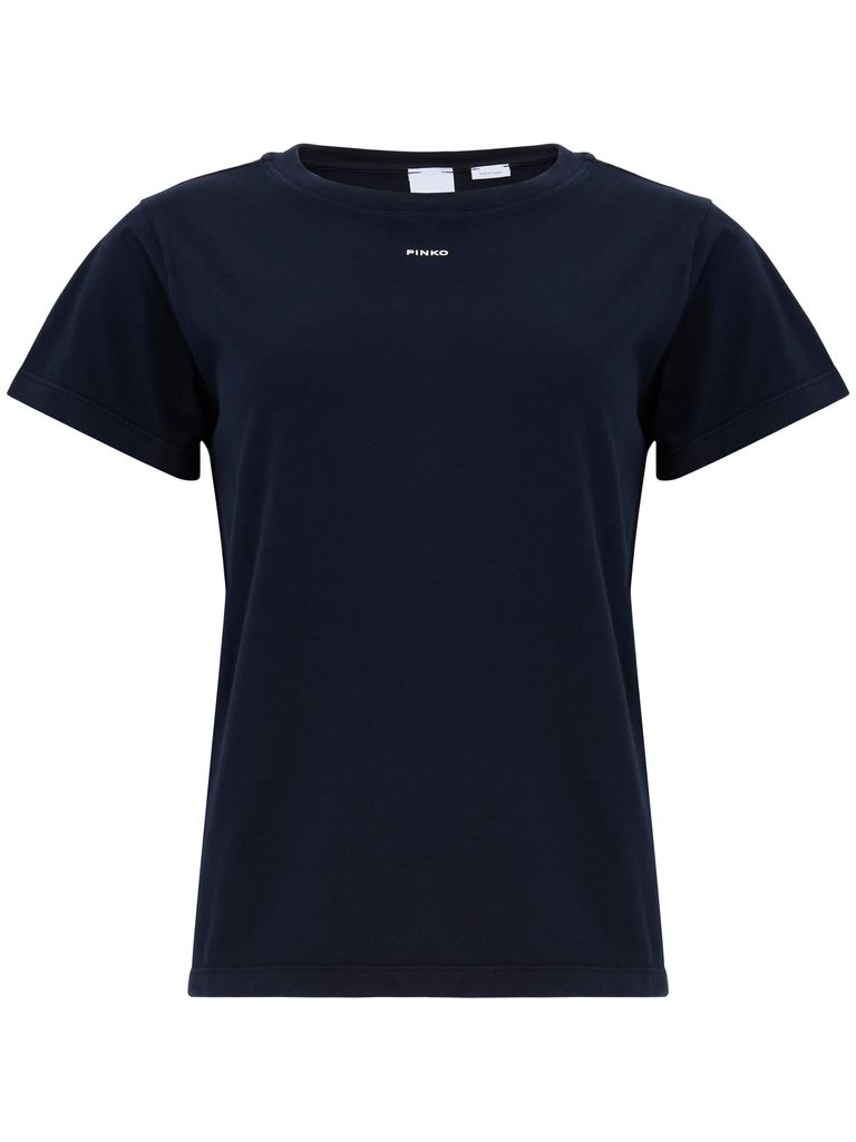 Shop Pinko Blue Cotton Basico T-shirt With Embroidered Logo