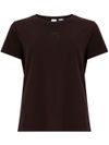 pinko - T-shirt bussolotto in cotone marrone con ricamo logo - 8