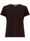 pinko - T-shirt bussolotto in cotone marrone con ricamo logo