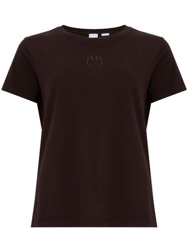 PINKO - Brown cotton T-shirt with embroidered logo