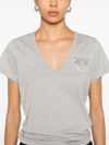 pinko - T-shirt Turbato in cotone grigio con logo con brillantini - 1