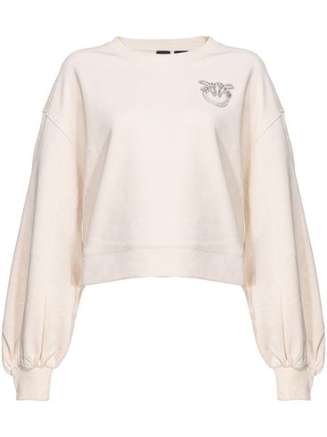 PINKO - White cotton Ceresole sweatshirt with rhinestone logo