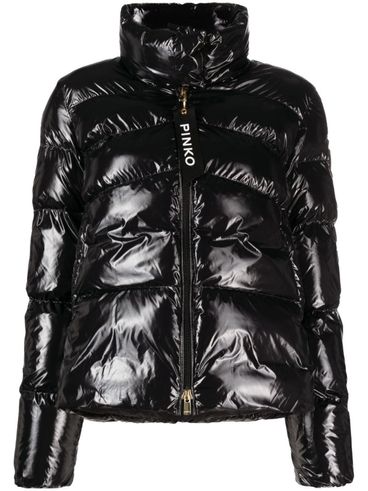 PINKO - Black flared short Mirco puffer jacket