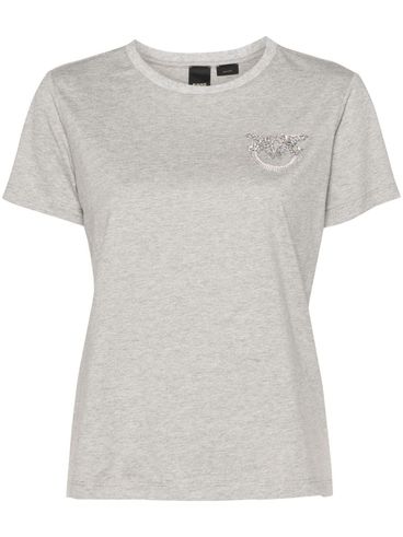 PINKO - T-shirt Nambrone in cotone grigio con logo con brillantini