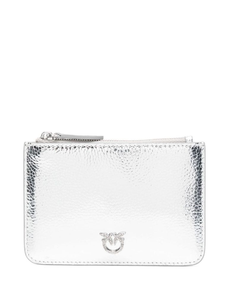 Shop Pinko Mini Flat Silver Leather Wallet