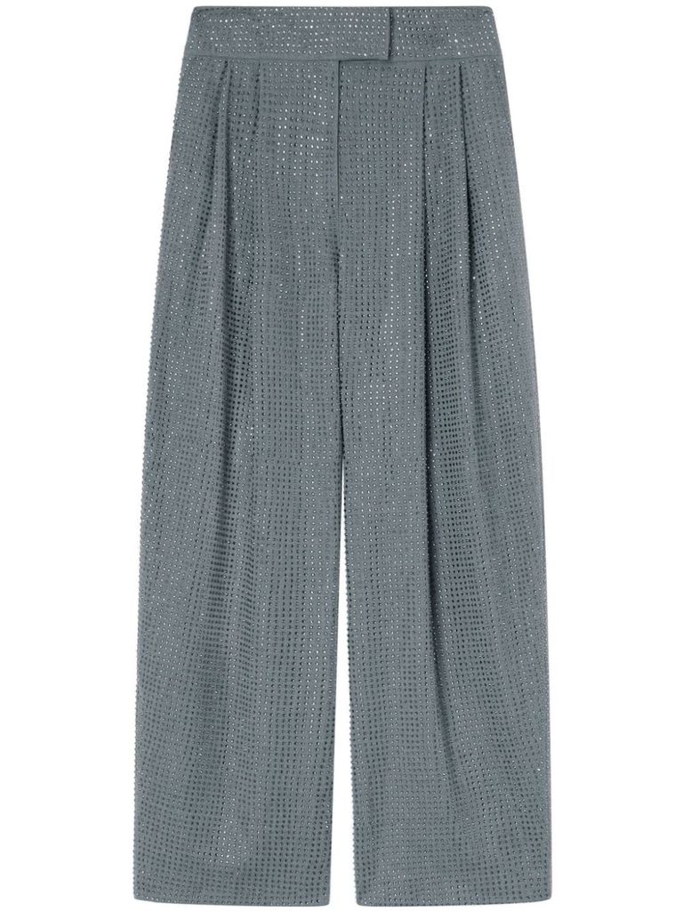 Shop Pinko Wide-leg Patre Trousers With Rhinestones In Grey