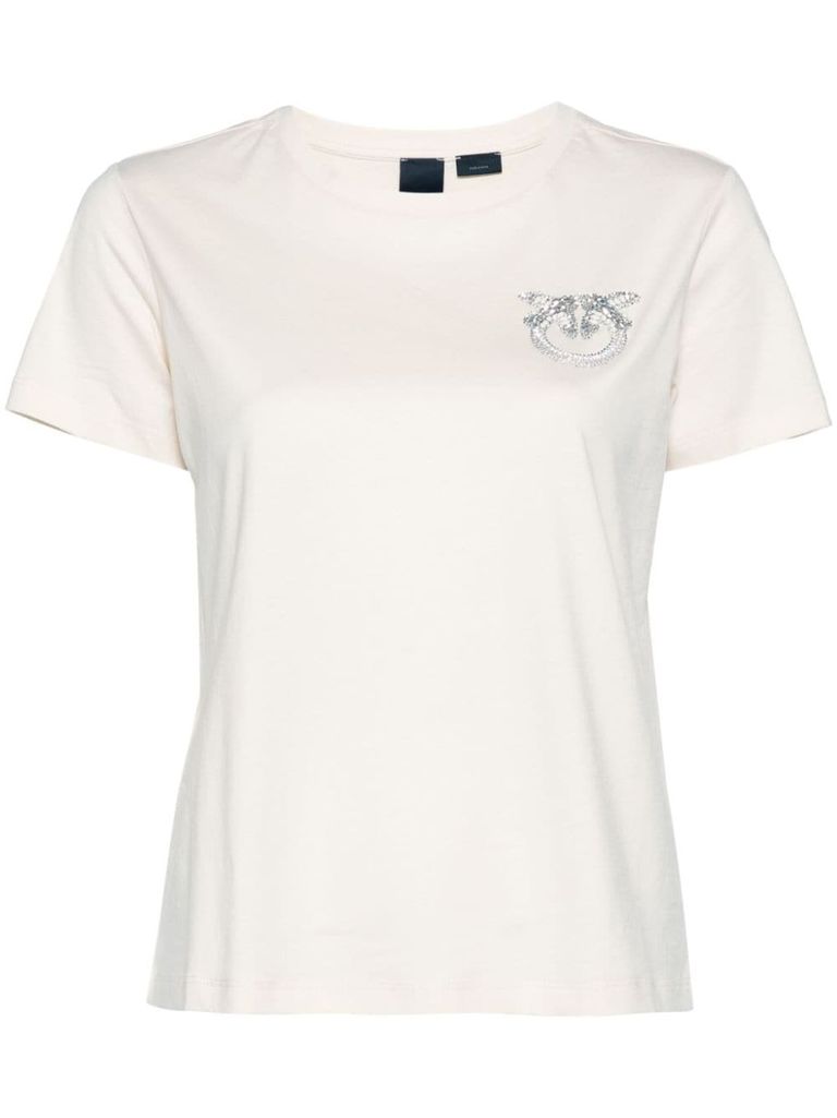 Shop Pinko White Cotton Nambrone T-shirt With A Rhinestone Logo