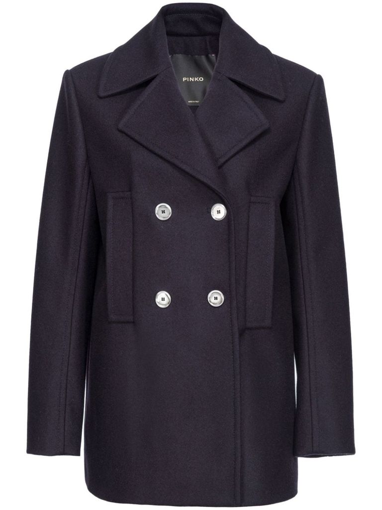 Shop Pinko Double-breasted Blue Wool Canada Coat