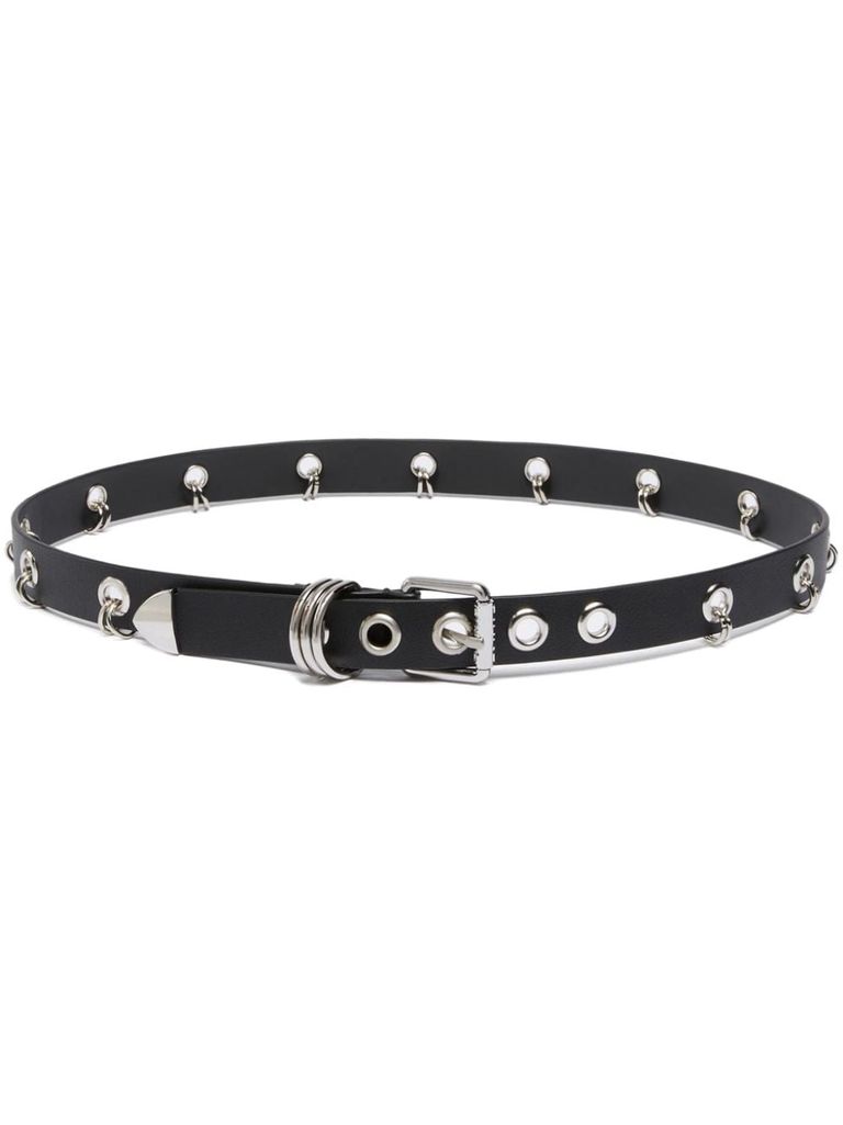 Shop Pinko Black Leather Tumbes Belt With Metal Inserts