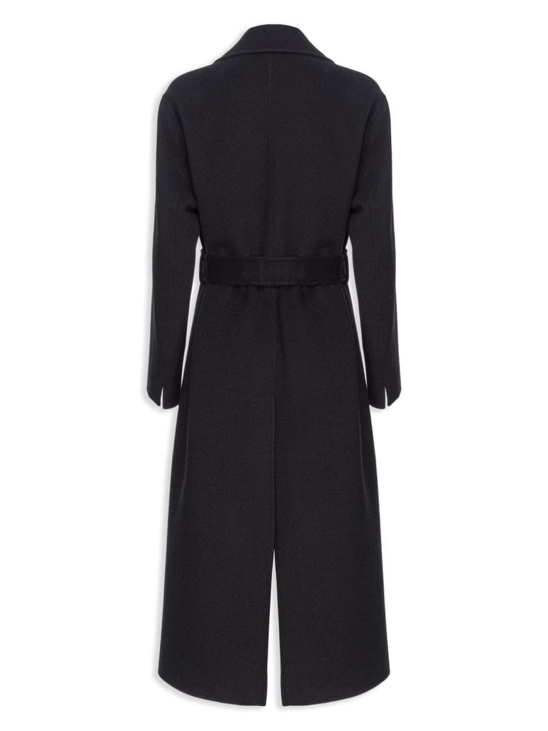 Shop Pinko Long Black Wool Cornice Coat With Belt