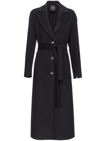 PINKO - Cappotto lungo Cornice in lana nero con cintura