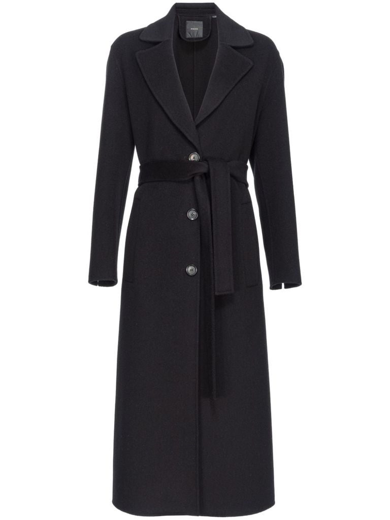 Shop Pinko Long Black Wool Cornice Coat With Belt