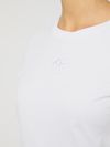 pinko - T-shirt bussolotto in cotone bianco con ricamo logo - 4