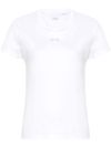 pinko - T-shirt bussolotto in cotone bianco con ricamo logo - 7