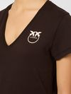 pinko - T-shirt Turbato in cotone marrone con stampa logo - 4