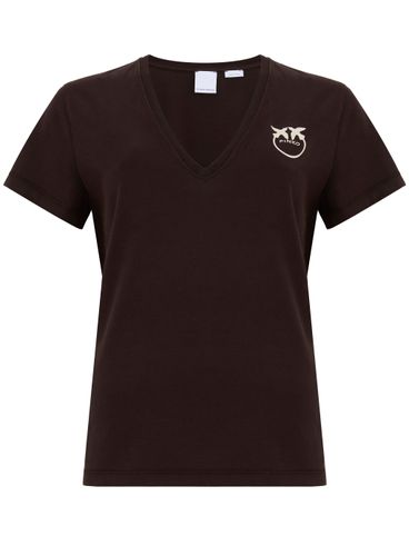 PINKO - T-shirt Turbato in cotone marrone con stampa logo