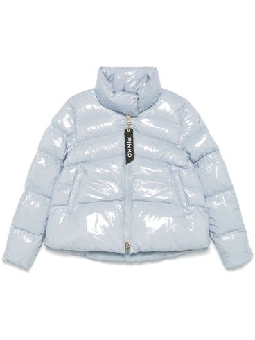 PINKO - Light blue flared short Mirco puffer jacket