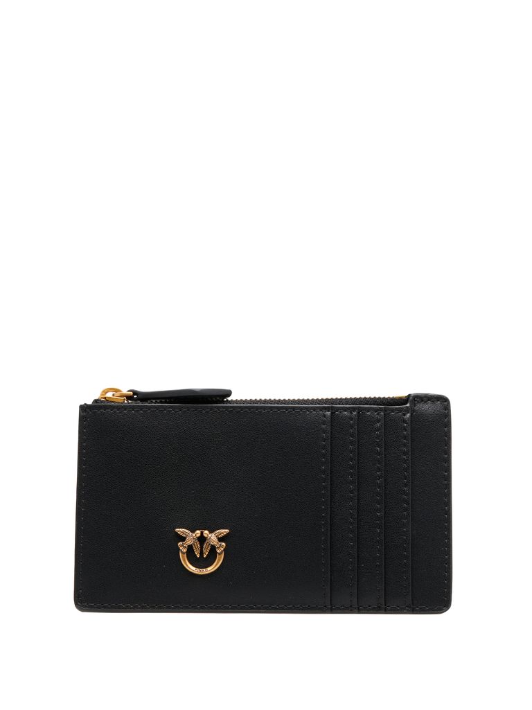 PINKO BLACK CARD HOLDER 'AIRONE' WITH LOGO 