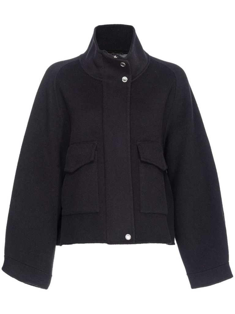 Shop Pinko Short Black Wool Cucchiaio Coat With Pockets