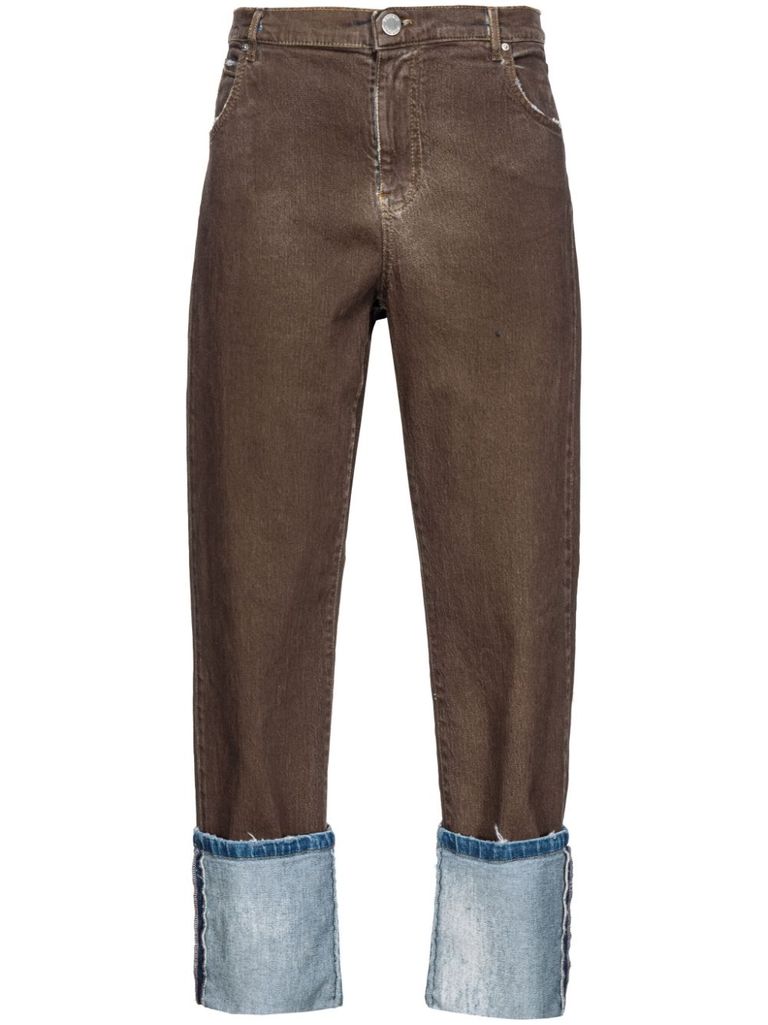 Shop Pinko Soprano Brown Cotton Jeans With Cuff