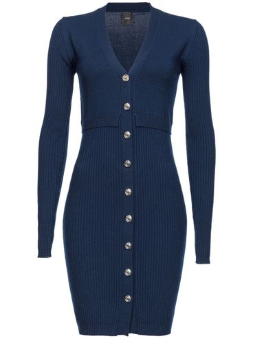 PINKO - Short ribbed blue wool Riserva dress