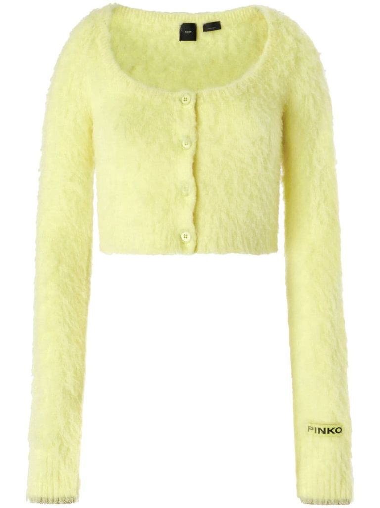 Shop Pinko Short Yellow Colorpoint Cardigan With Buttons