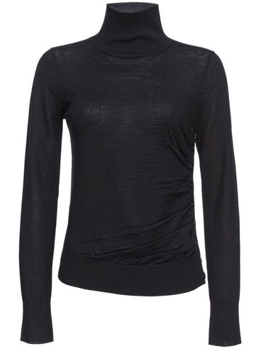 PINKO - Black wool Buccia sweater with high collar and buttons