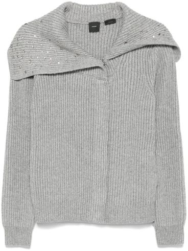 PINKO - Gray ribbed Ashera cardigan with rhinestones