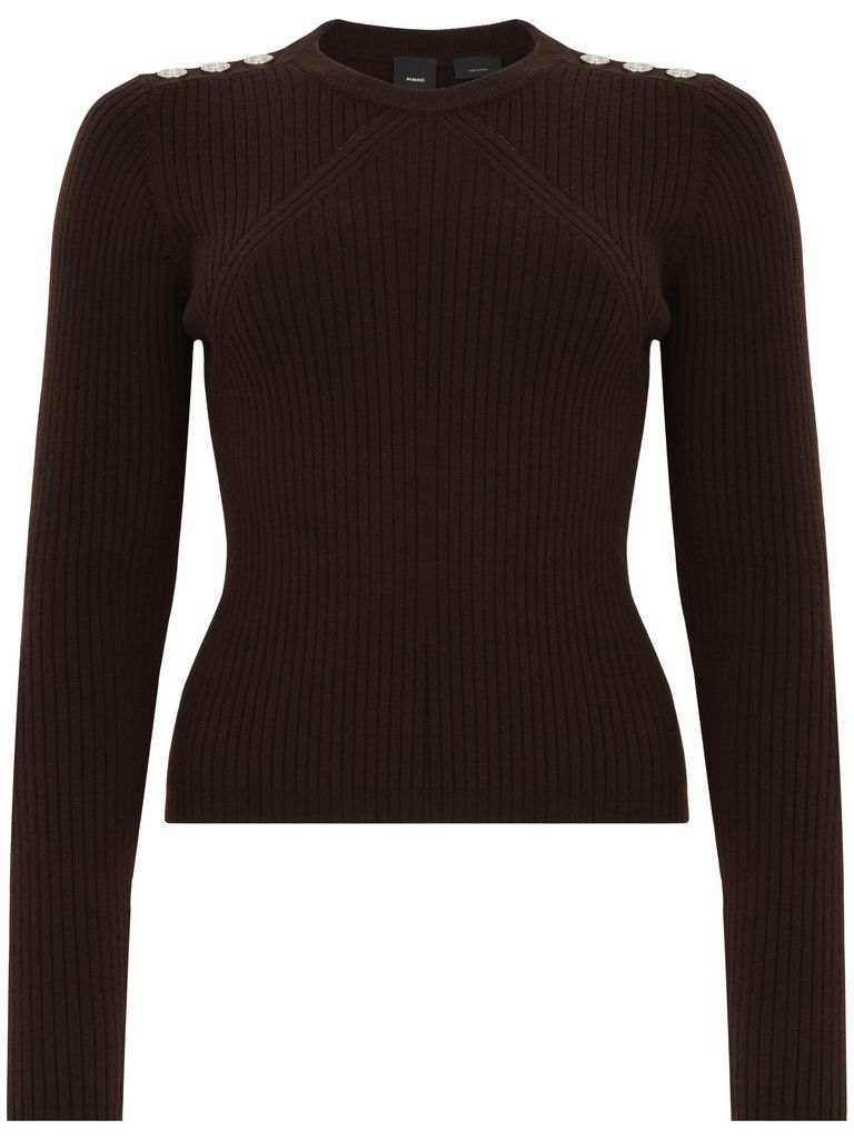 Shop Pinko Brown Wool Robusto Sweater With Buttons