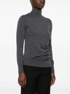 pinko - Gray wool Buccia sweater with high collar and buttons - 3