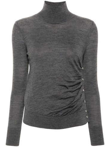 PINKO - Gray wool Buccia sweater with high collar and buttons