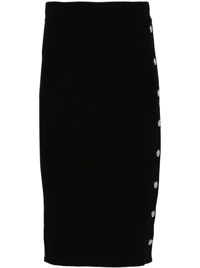 PINKO BLACK RIBBED WOOL REFRIGERAZIONE MIDI SKIRT WITH BUTTONS 